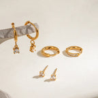 Waterproof 3-Piece CZ Huggie & Stud Earring Set