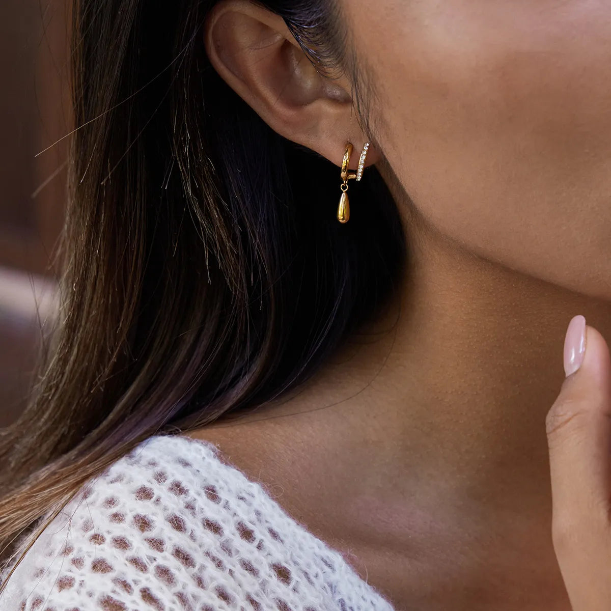 Waterproof CZ Pave Huggie Hoops Drop Earrings