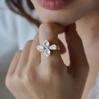 Waterproof Stainless Steel Pear CZ Clover Ring