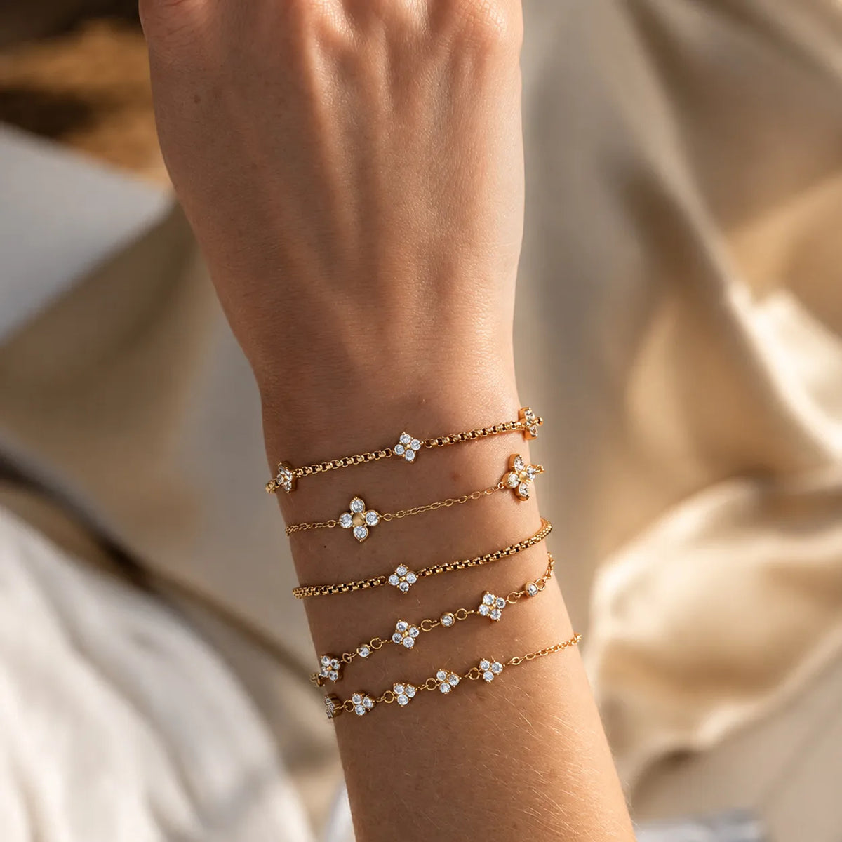 Waterproof CZ Clover Flower Bracelet