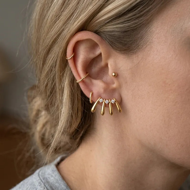 Waterproof Gold Geometric Studs Dangle Earrings