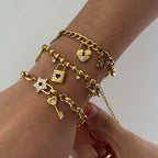 Waterproof Heart Padlock & Key Cuban Link Charm Bracelet