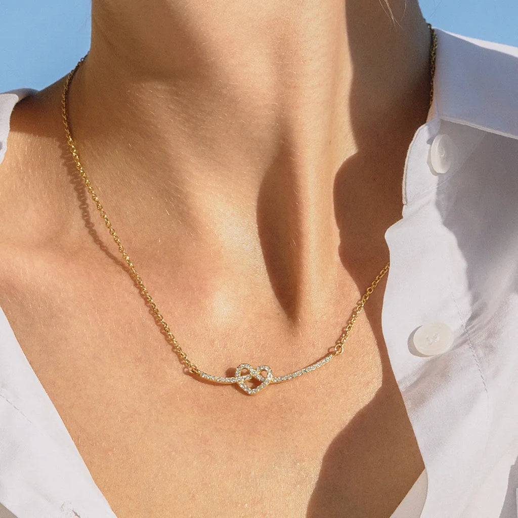 Waterproof Pavé CZ Knot Necklace