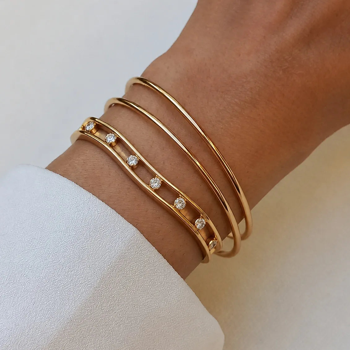Waterproof Double Row CZ Open Cuff Bangle