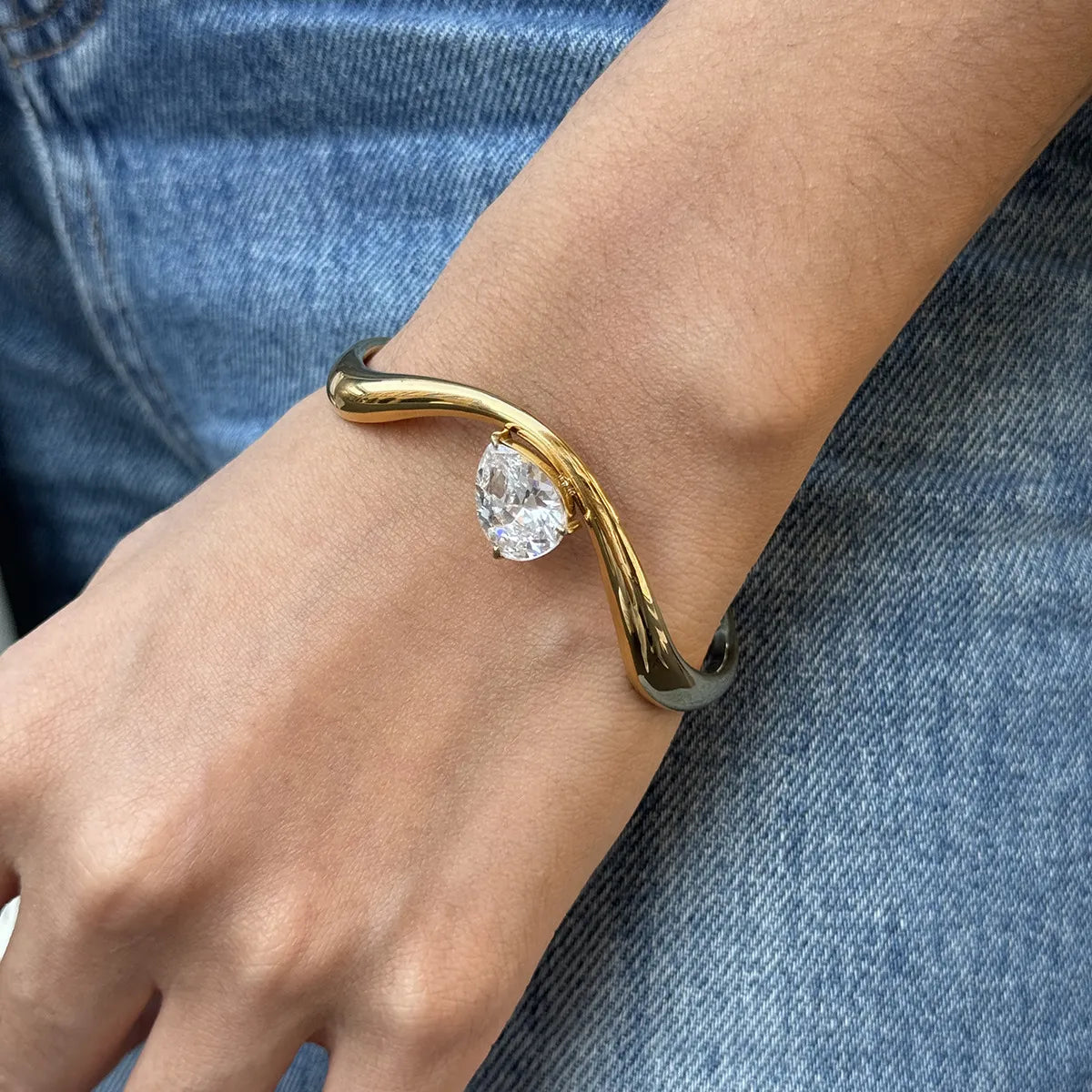 Waterproof Pear-Cut CZ Cuff Bracelet
