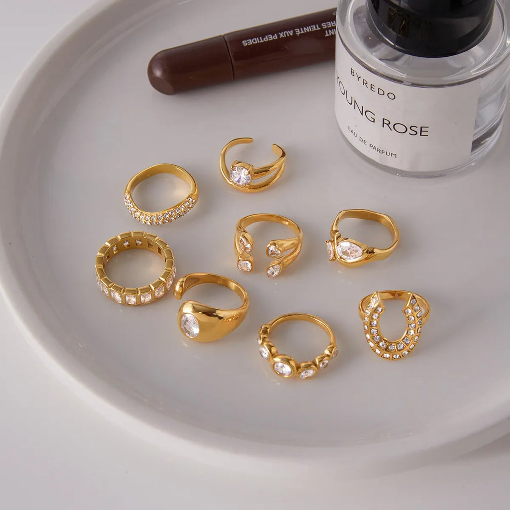 Waterproof Gold CZ Adjustable Ring