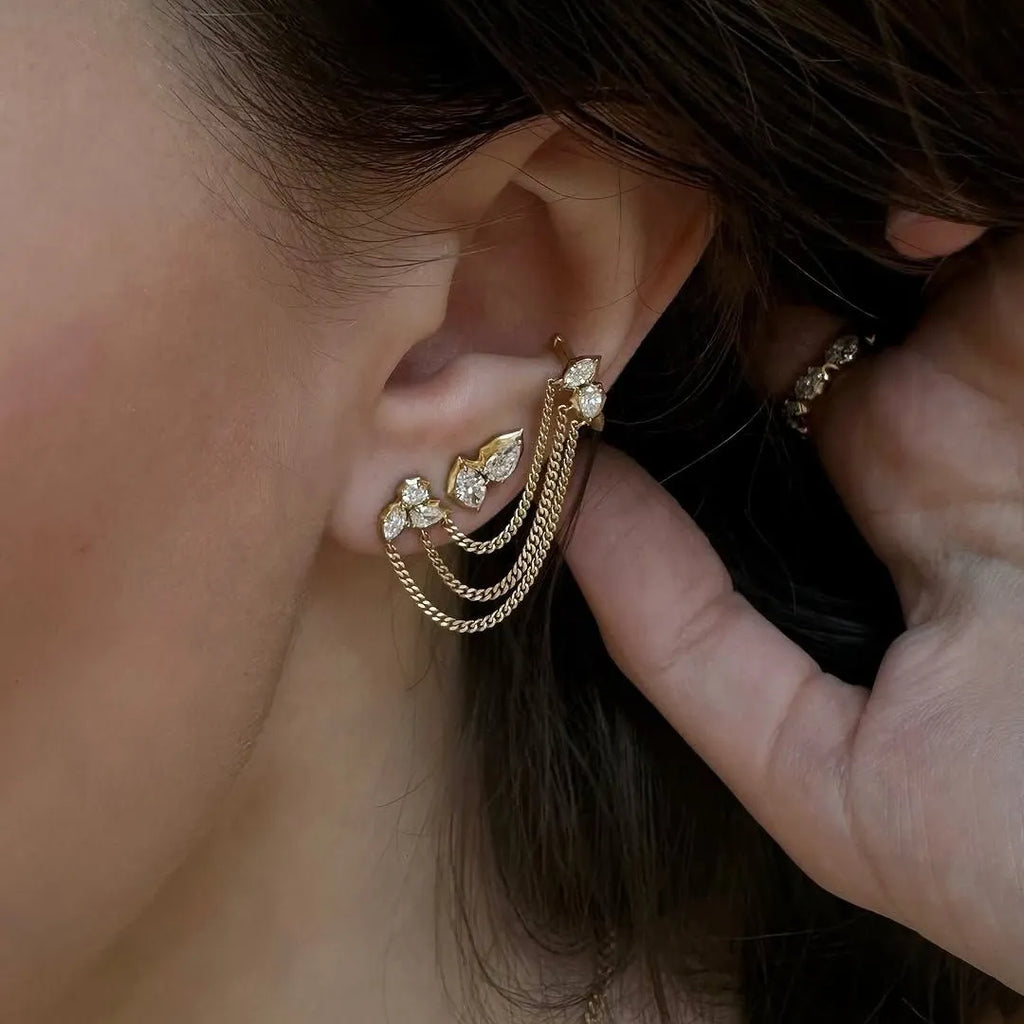 Waterproof Chain Ear Cuff & CZ Studs