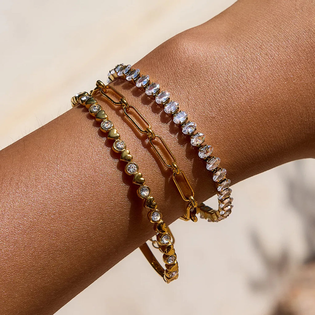 Waterproof Tennis & Paperclip Chain Bracelet
