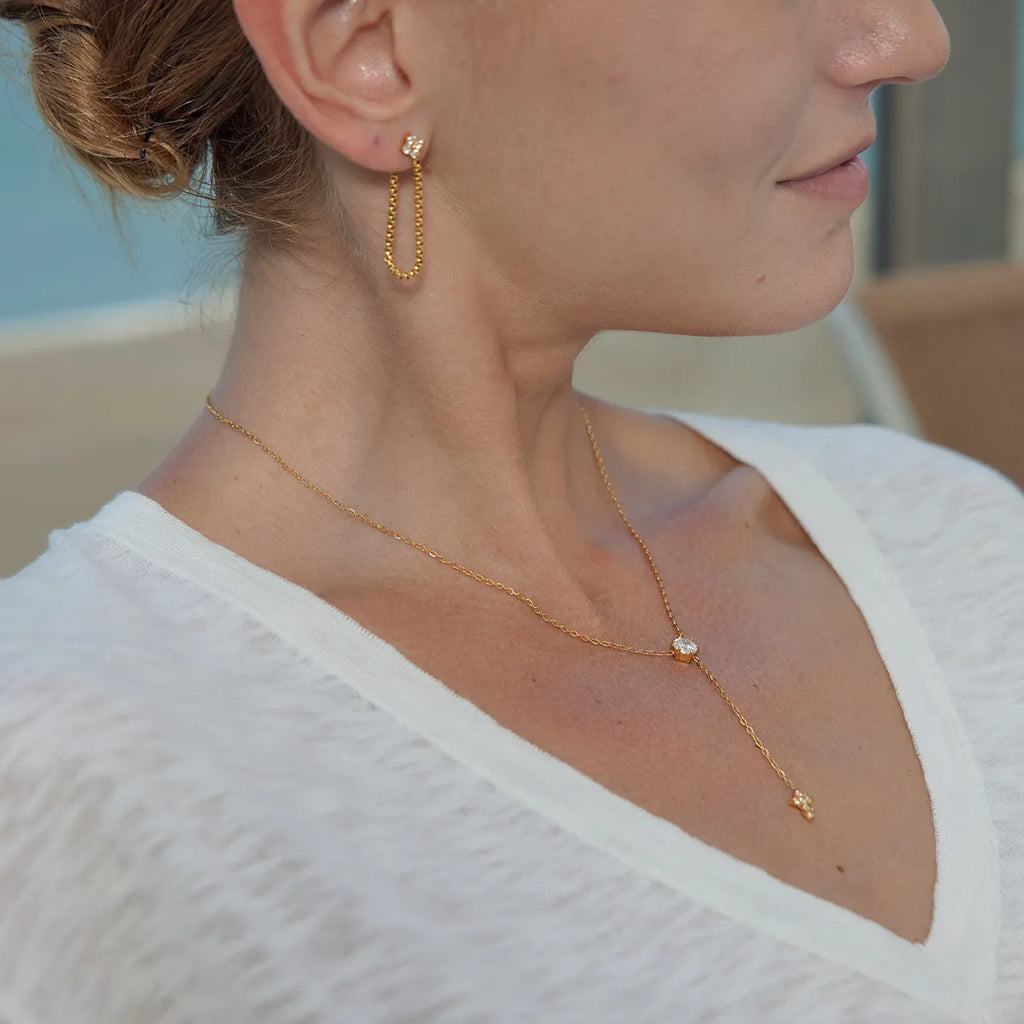 Waterproof Dainty Lariat CZ Y-Necklace