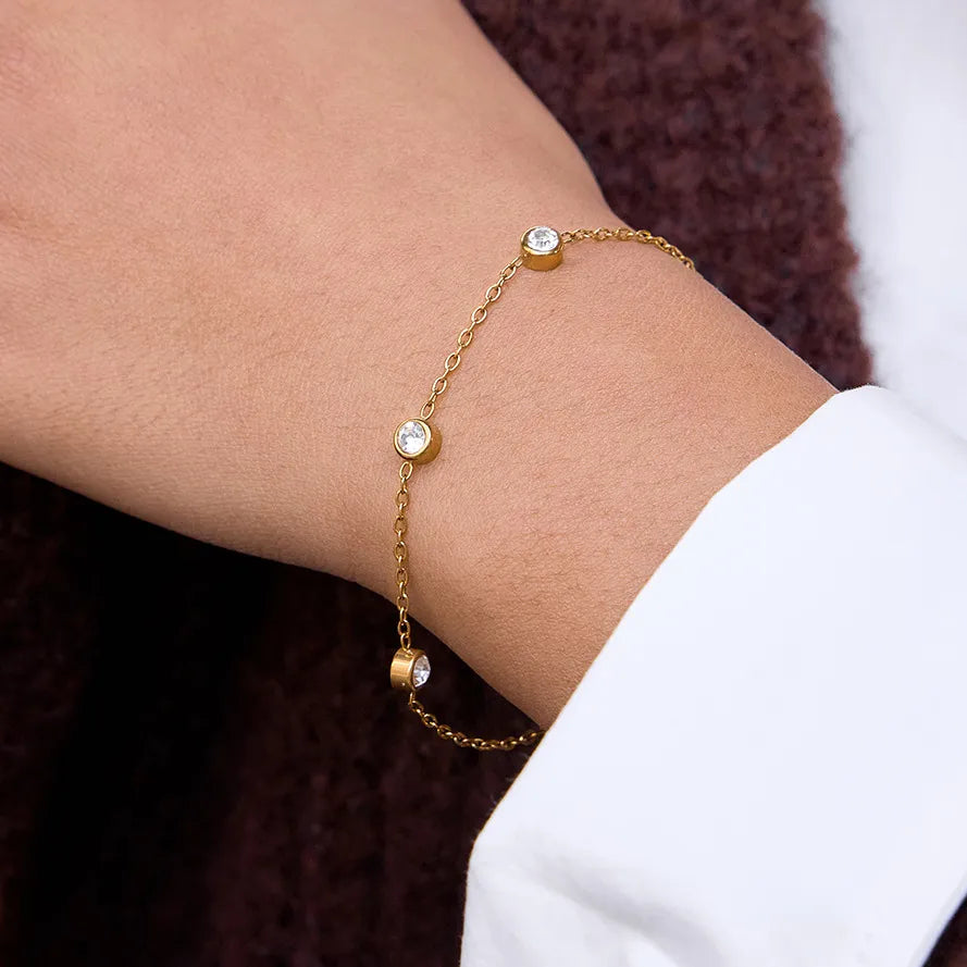 Waterproof Gold Bezel Bangle & Chain CZ Bracelet Set