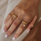 Waterproof Gold Dangle CZ Ring