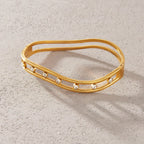 Waterproof Double Row CZ Open Cuff Bangle
