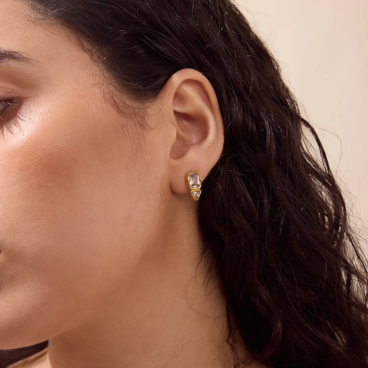 Bezel-Set CZ Statement Stud Earrings – Waterproof 18K Gold