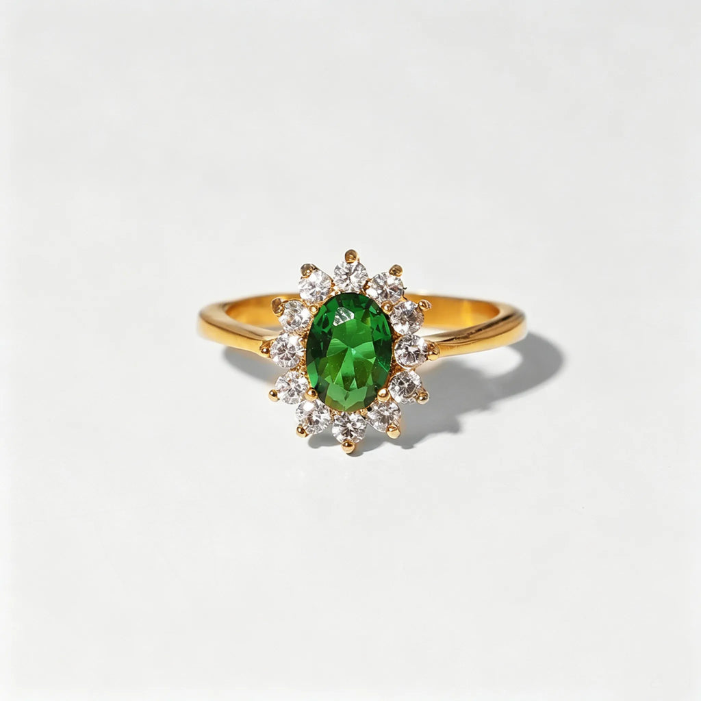 Waterproof Vintage Emerald Green CZ Ring