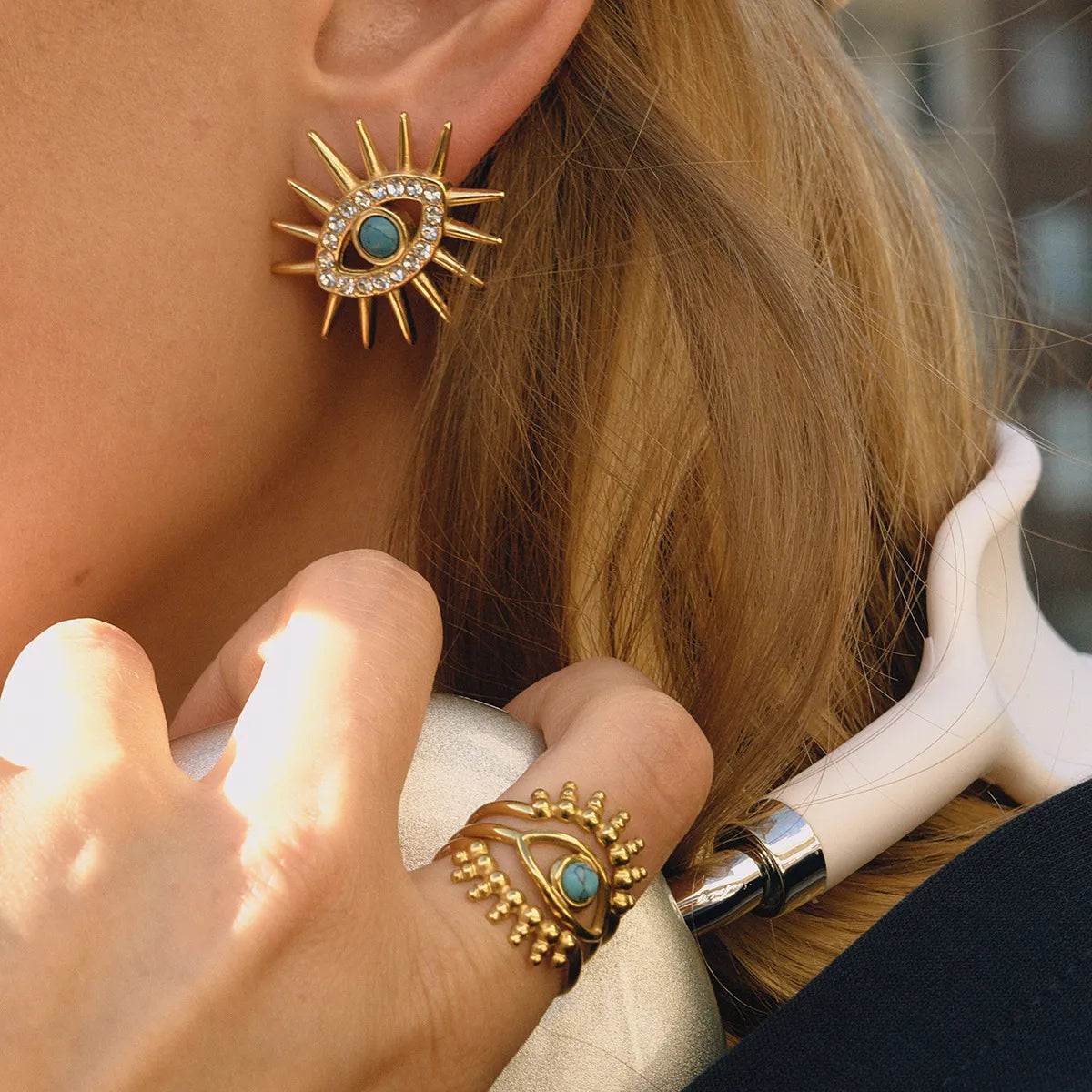 Waterproof Gold Evil Eye Earrings
