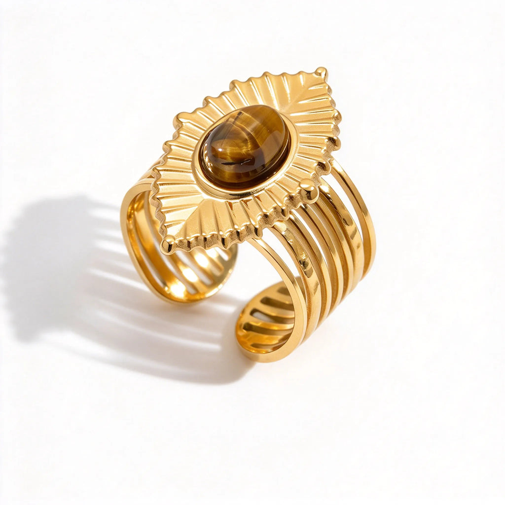 Waterproof Gold Tiger's Eye Open Ring