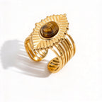 Waterproof Gold Tiger's Eye Open Ring
