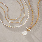 Waterproof Gold Pearl Layering Necklace