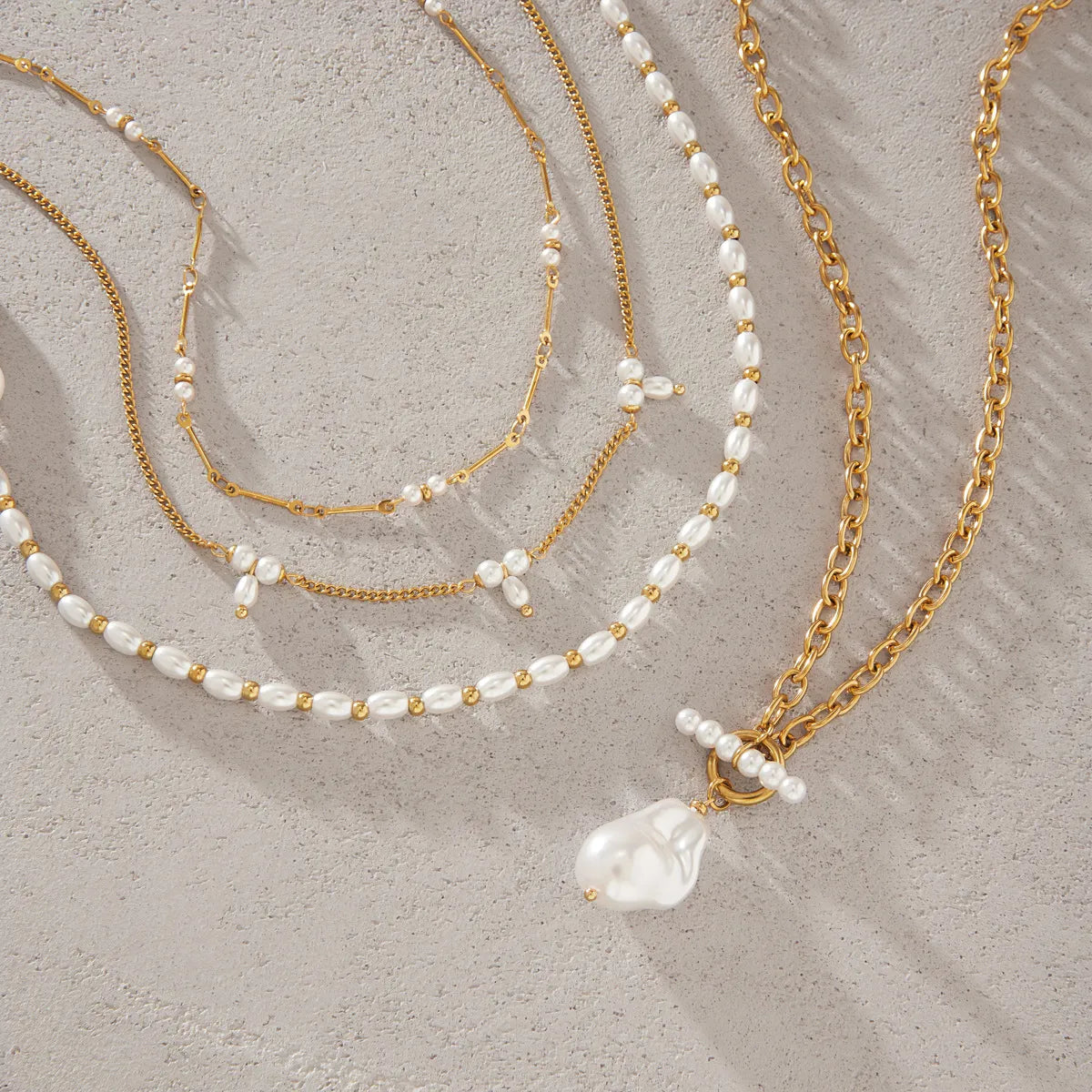 Waterproof Gold Pearl Layering Necklace