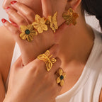 Waterproof Gold Butterfly & Flower Open Rings