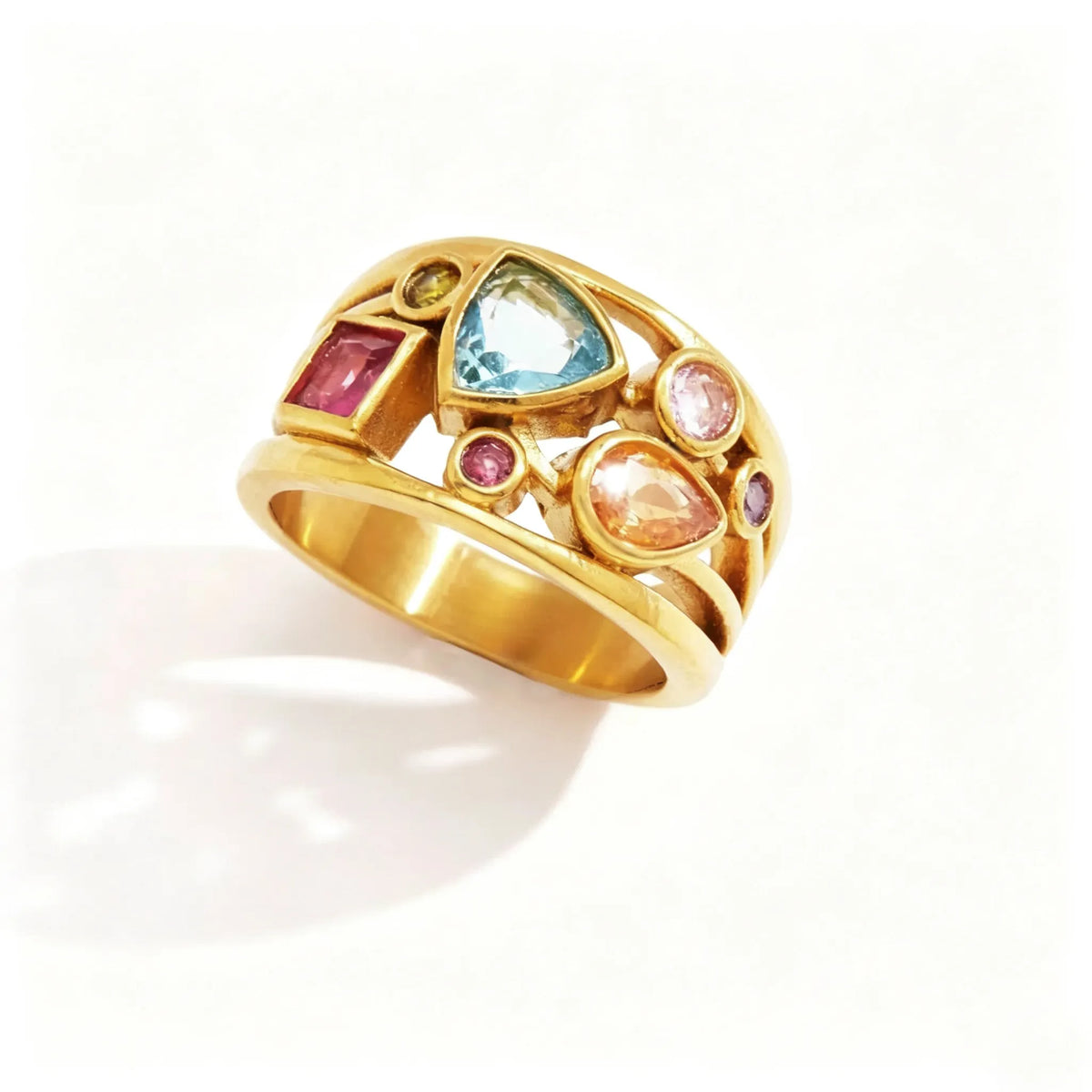 Waterproof Multicolor CZ & Enamel Vintage Statement Ring
