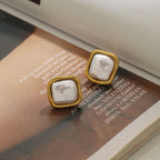 Waterproof Geometric Square Pearl Earrings