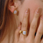 Waterproof Geometric Open Band Square Pearl Ring