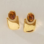 Waterproof Gold Geometric Amber Studs