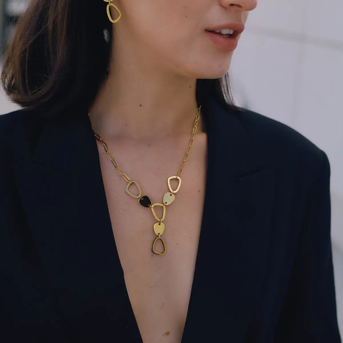 Waterproof Gold Geometric Modern Y-Necklace