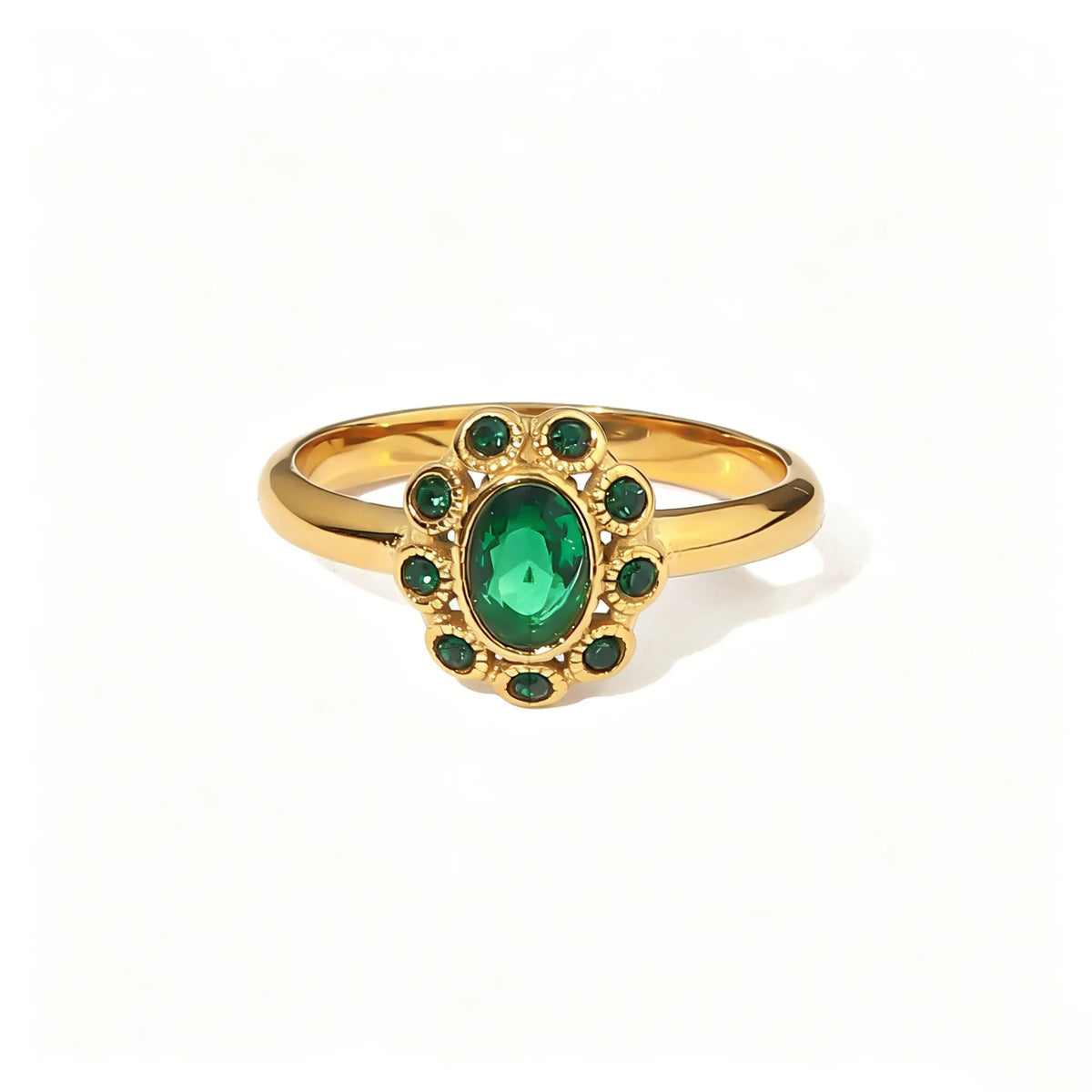 Waterproof Vintage Emerald Green CZ Ring