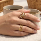 Waterproof Sculptural Grid & Wavy CZ Open Ring