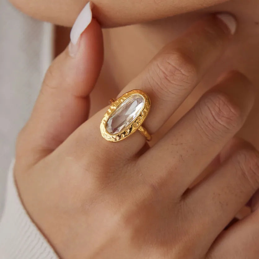 Waterproof Gold Elongated Oval Band Vintage Ring