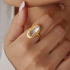 Waterproof Gold Elongated Oval Band Vintage Ring