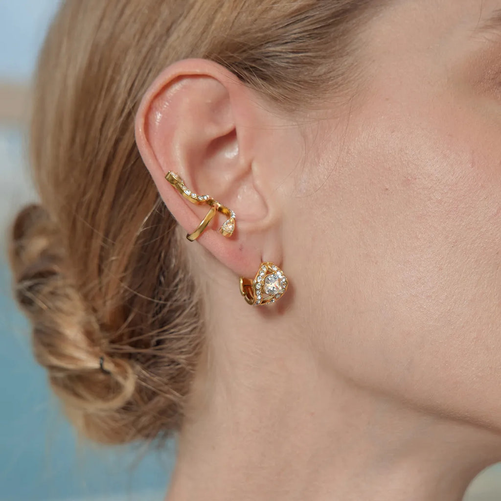 Heart Halo CZ Huggie Earrings – Waterproof 18K Gold