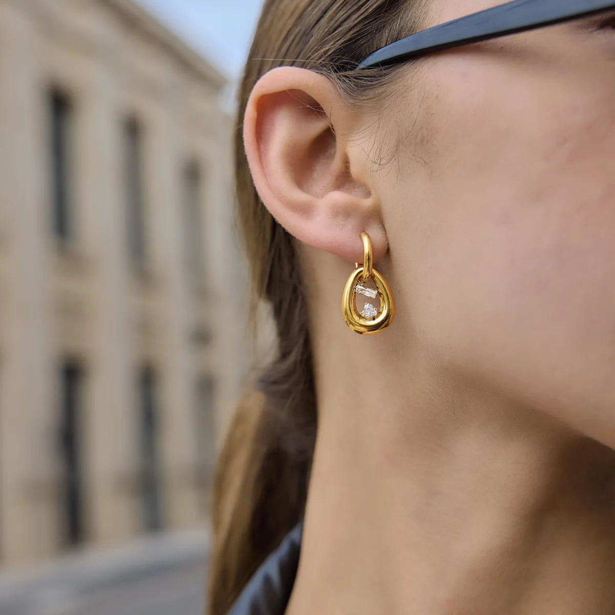 Waterproof Geometric CZ Drop Earrings