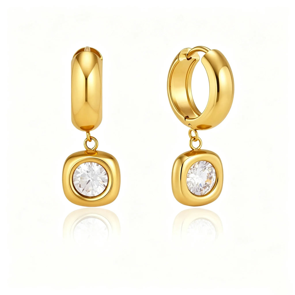 CZ Drop Huggie Earrings – Heart, Pear & Cushion | Waterproof 18K Gold