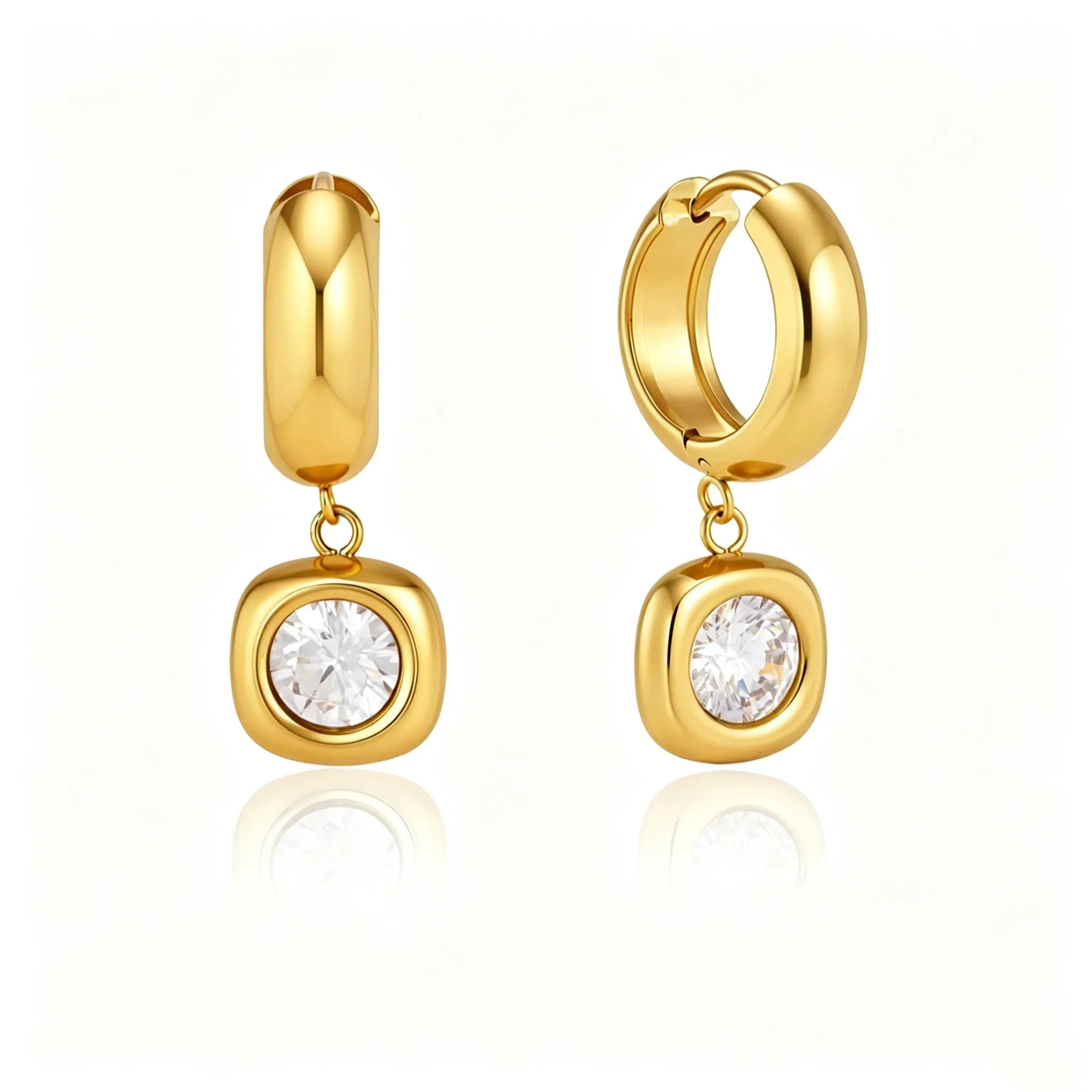 CZ Drop Huggie Earrings – Heart, Pear & Cushion | Waterproof 18K Gold