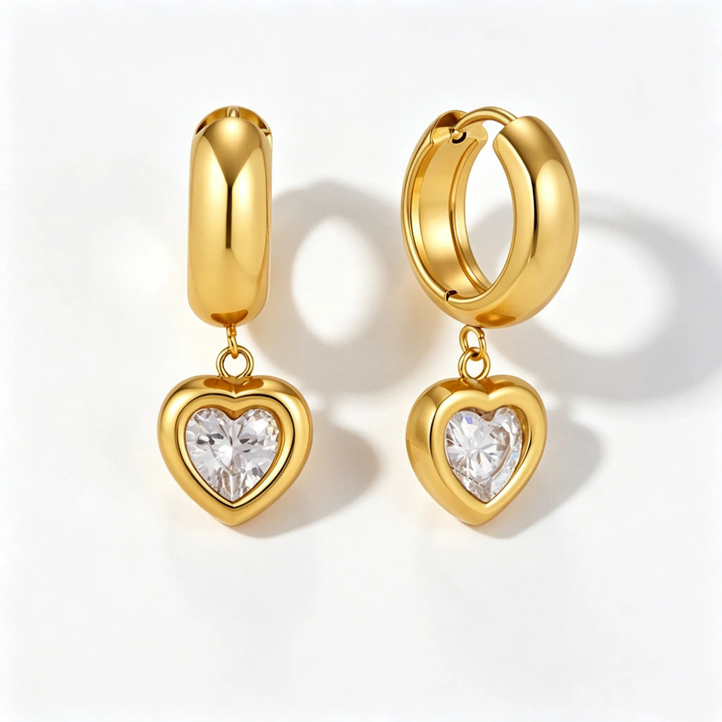 CZ Drop Huggie Earrings – Heart, Pear & Cushion | Waterproof 18K Gold