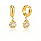 CZ Drop Huggie Earrings – Heart, Pear & Cushion | Waterproof 18K Gold