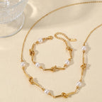Waterproof Gold Knot & Pearl Jewelry Set