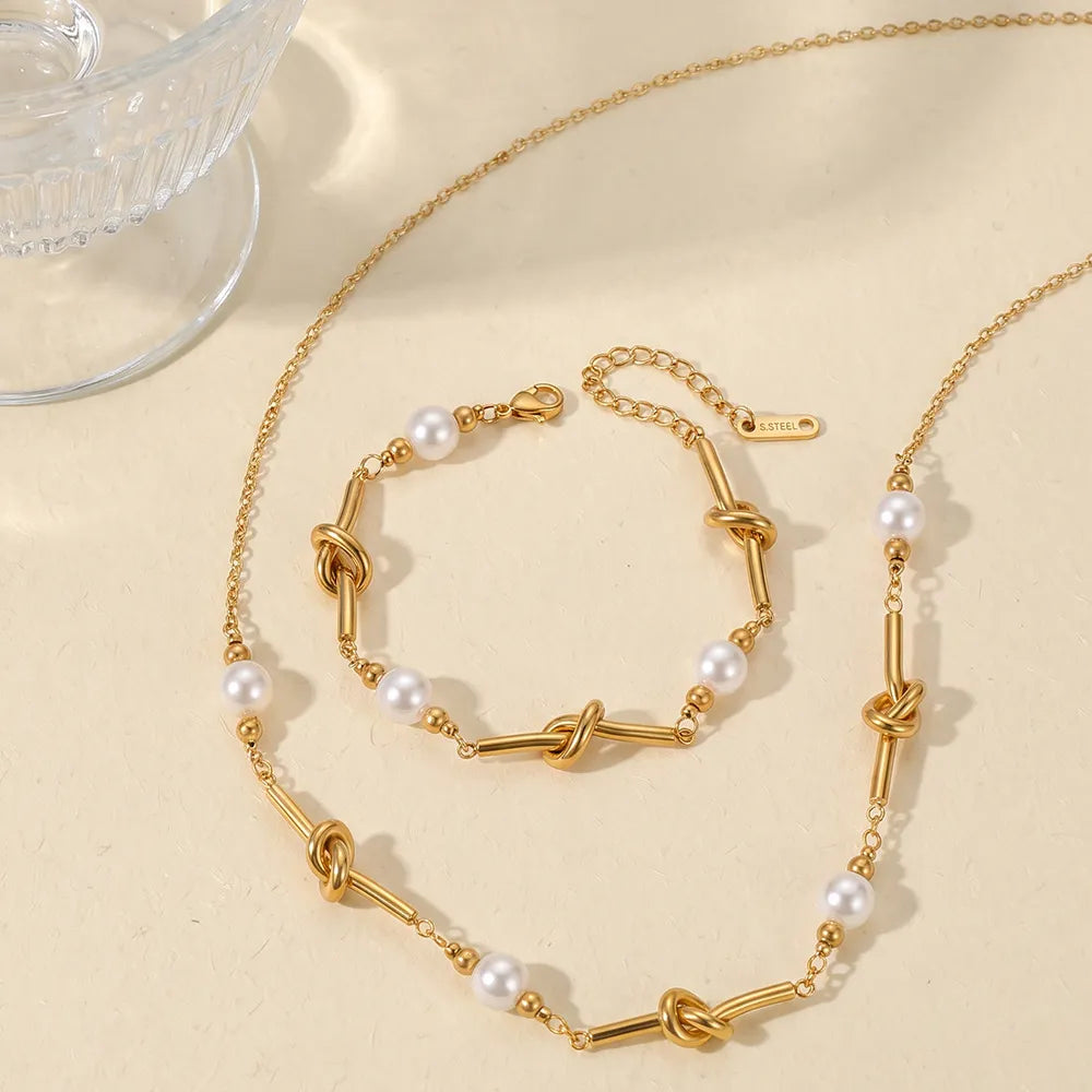 Waterproof Gold Knot & Pearl Jewelry Set