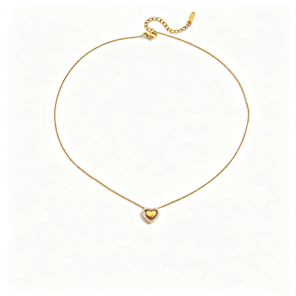 Waterproof Stainless Steel Chunky Charm Necklace | Gold Cross & Heart Layered Chain