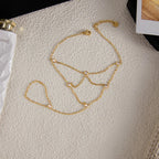 Waterproof CZ Hand Chain Layered Bracelet with Ring