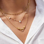 Waterproof CZ & Paperclip Layered Necklace