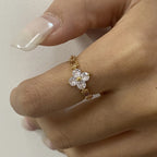 Clean Girl CZ Clover Chain Band Ring – Waterproof 18K Gold