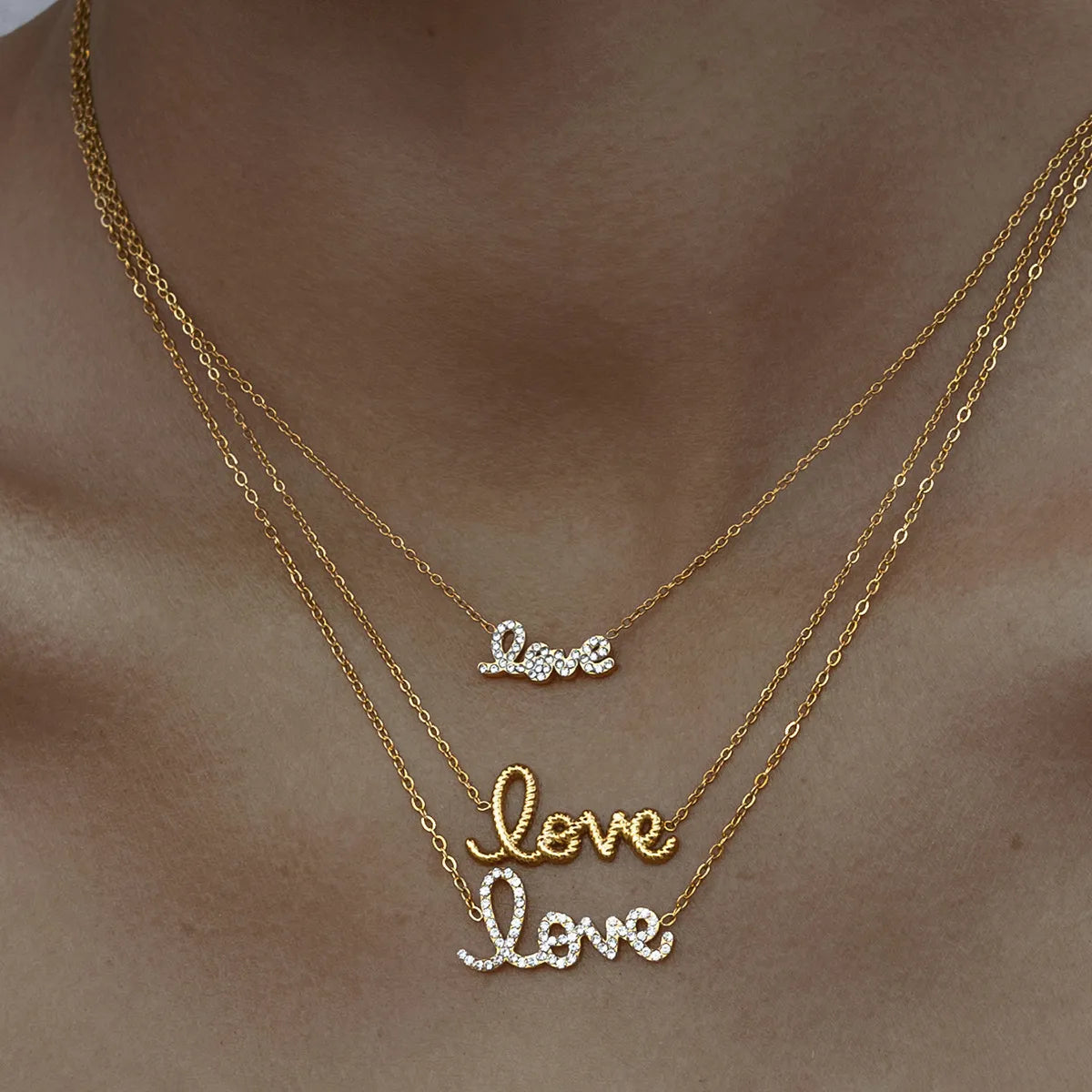 Waterproof CZ Script Love Pendant Necklace