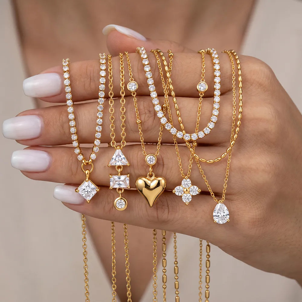 Waterproof Gold CZ Pendant Necklace