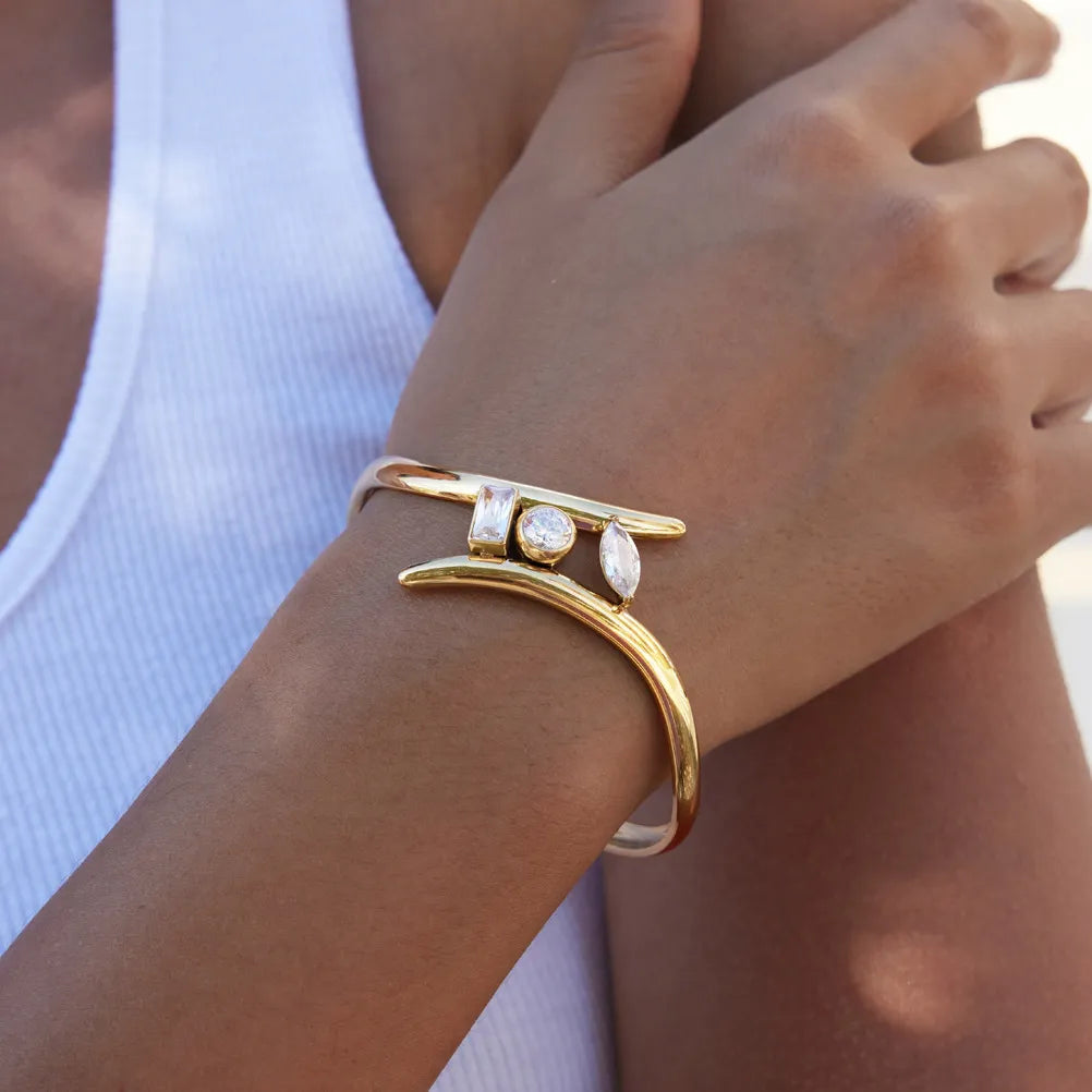 Waterproof Trio CZ Cuff Bracelet