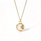 Waterproof Gold CZ Coin Pendant Celestial Necklace