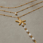 Waterproof Baroque Pearl Starfish Layered Necklace